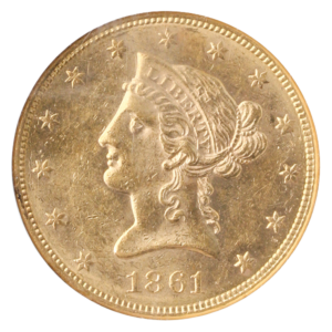 1861 $10 Liberty SS REPUBLIC NGC MS60 CAC