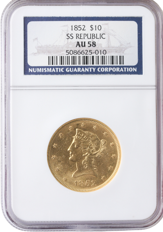 1852 $10 Liberty SS Republic NGC AU58