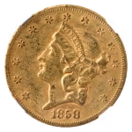 1858-S $20 Liberty NGC AU50