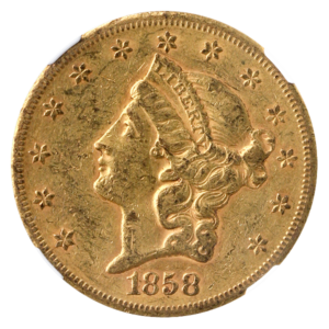 1858-S $20 Liberty NGC AU50