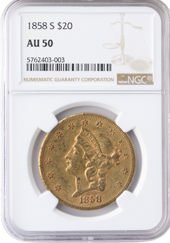 1858-S $20 Liberty NGC AU50