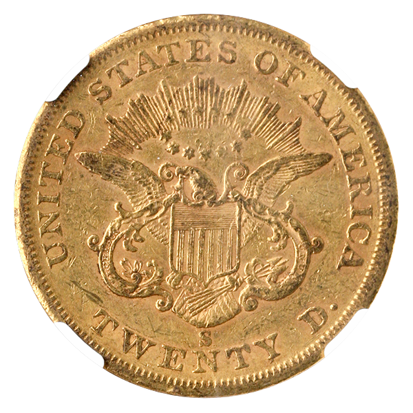 1858-S $20 Liberty NGC AU50