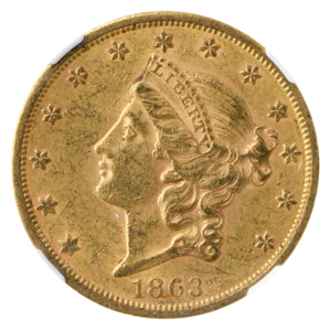 1863-S $20 Liberty NGC AU55 CAC