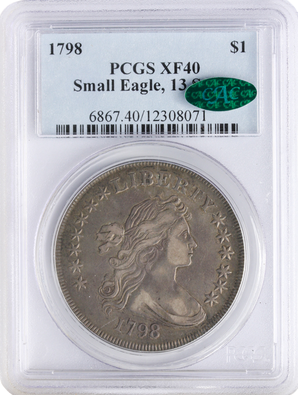 1798 Draped Bust $1 Small Eagle 13 Stars PCGS XF40 CAC 1798 Draped Bust $1 Small Eagle 13 Stars PCGS XF40 CAC