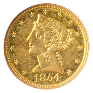 1854-O $5 Liberty NGC AU58