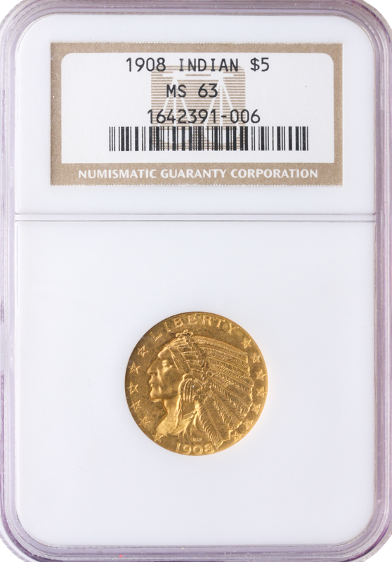 1908 $5 Indian NGC MS63
