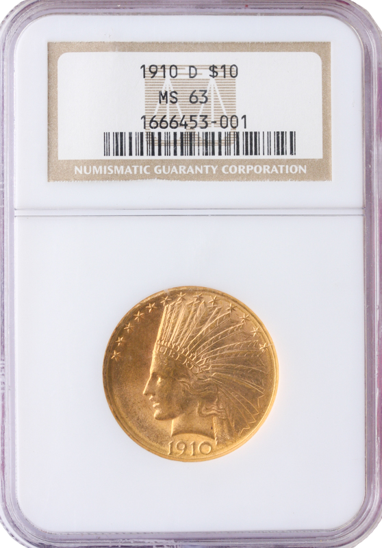 1910-D $10 Indian NGC MS63