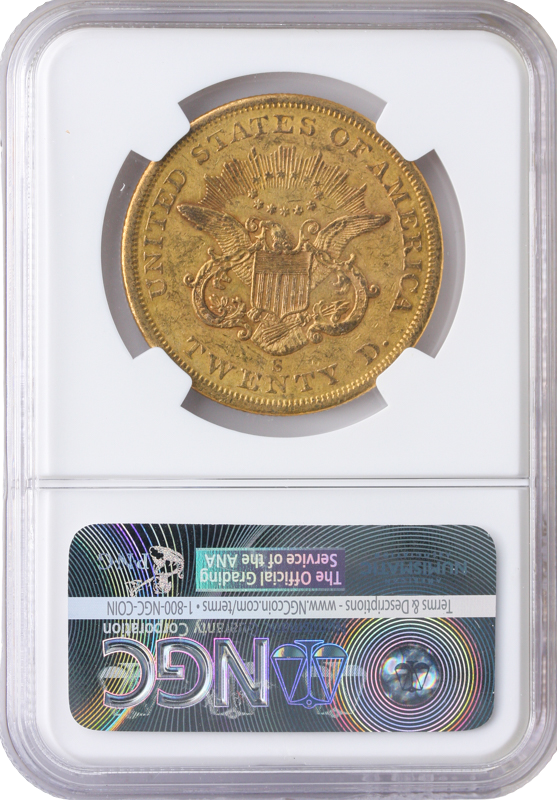 1857-S $20 Liberty NGC AU55 CAC 1857-S $20 Liberty NGC AU55 CAC