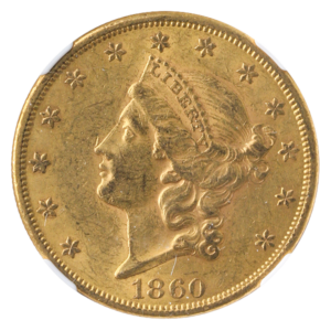 1860 $20 Liberty NGC AU55 CAC