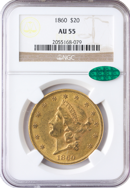 1860 $20 Liberty NGC AU55 CAC 1860 $20 Liberty NGC AU55 CAC