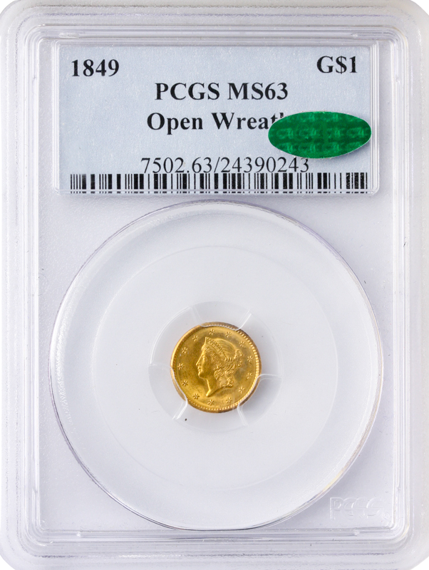1849 Gold $1 PCGS MS63 CAC 1849 Gold $1 PCGS MS63 CAC