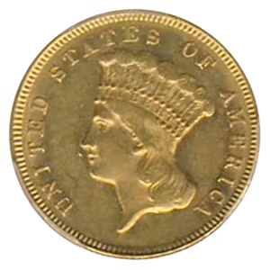 1871 $3 Indian Princess PCGS AU58 CAC