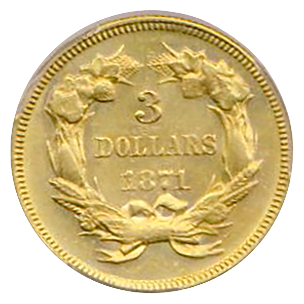 1871 $3 Indian Princess PCGS AU58 CAC 1871 $3 Indian Princess PCGS AU58 CAC