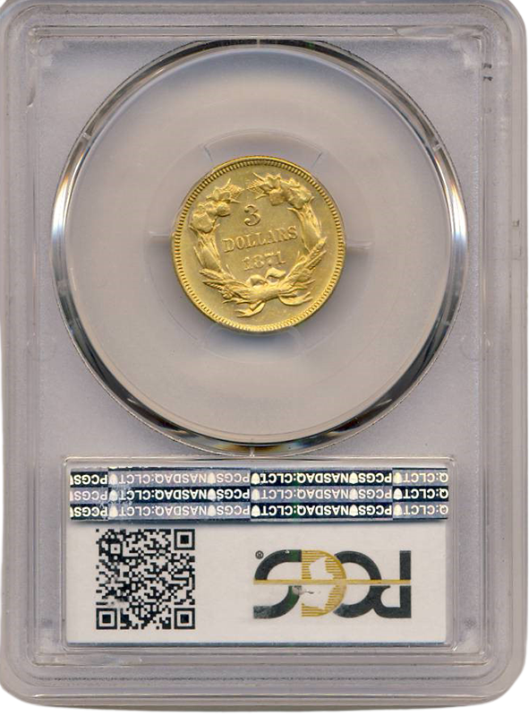 1871 $3 Indian Princess PCGS AU58 CAC 1871 $3 Indian Princess PCGS AU58 CAC