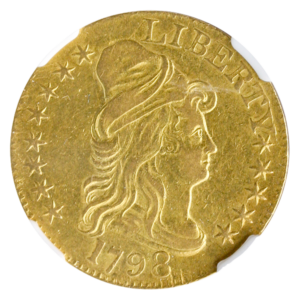 1798 $5 Draped Bust Large ,8 13 Star PCGS AU53 CAC