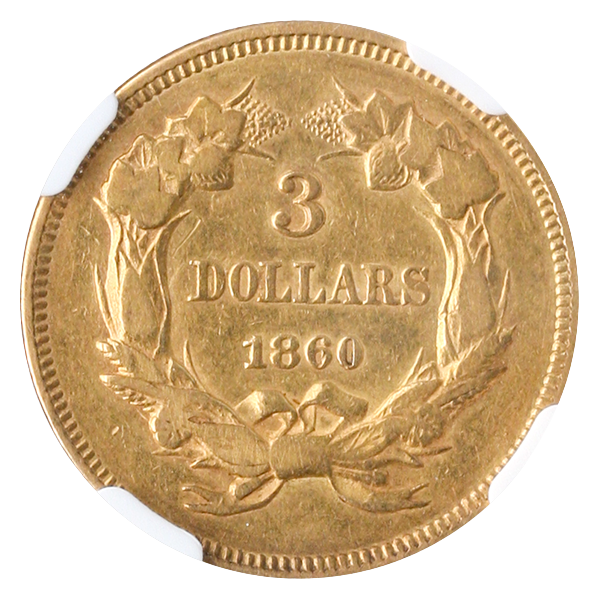 1860 $3 Gold NGC XF40 CAC 1860 $3 Gold NGC XF40 CAC