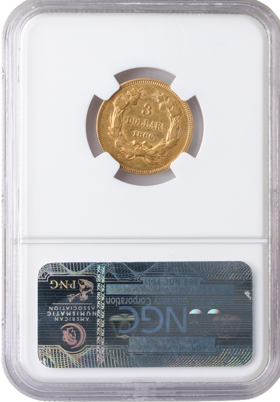1860 $3 Gold NGC XF40 CAC 1860 $3 Gold NGC XF40 CAC