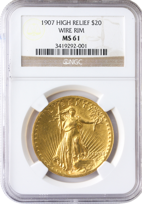 1907 $20 Saint Gaudens High Relief Wire Edge NGC MS61