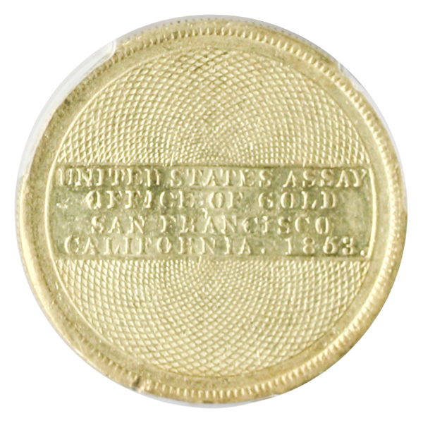 1853 $20 ASSAY SSCA .884 Pinch Of Dust PCGS AU55 +