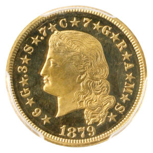 1879 $4 Flowing Hair Stella PCGS PR65 Deep Cameo CAC +