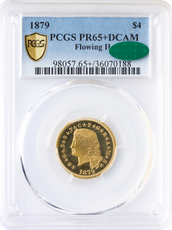 1879 $4 Flowing Hair Stella PCGS PR65 Deep Cameo CAC + 1879 $4 Flowing Hair Stella PCGS PR65 Deep Cameo CAC +