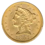 1851 $5 LIberty PCGS MS62 CAC