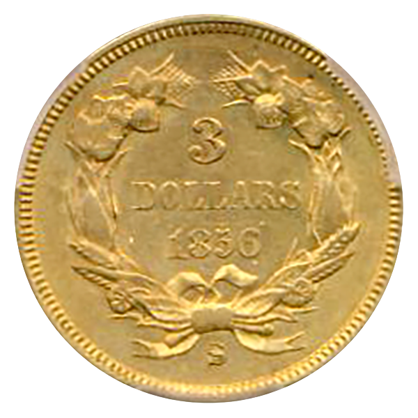 1856-S $3 Indian Princess PCGS AU58 CAC 1856-S $3 Indian Princess PCGS AU58 CAC