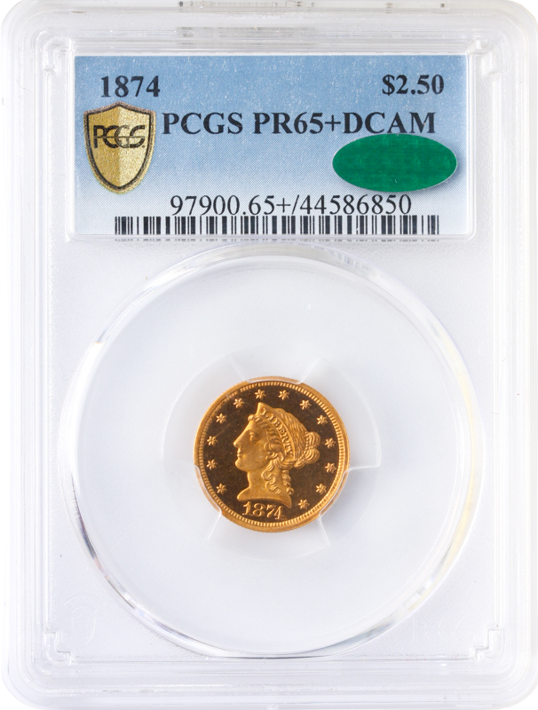 1874 $2.50 Liberty PCGS PR65 Deep Cameo CAC + 1874 $2.50 Liberty PCGS PR65 Deep Cameo CAC +