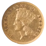 1885 $3 Indian Princess NGC AU58
