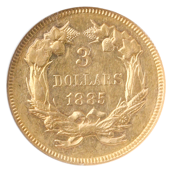1885 $3 Indian Princess NGC AU58