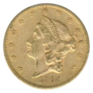 1864 $20 Liberty PCGS AU53 CAC