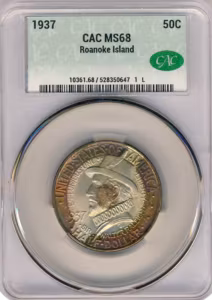 1937 Roanoke Silver Commemorative Half Dollar CACG MS68
