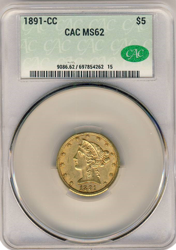 1891-CC $5 Liberty CACG MS62