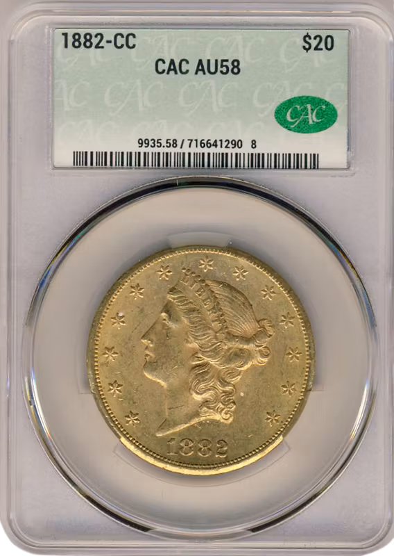 1882-CC $20 Liberty CACG AU58