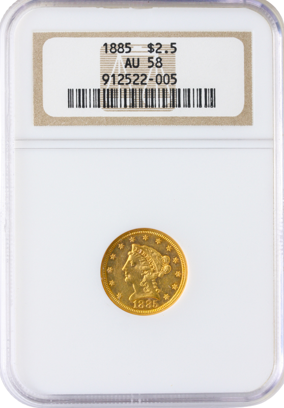 1885 $2.50 Liberty NGC AU58