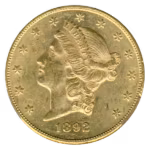 1892-CC $20 Liberty CACG AU58