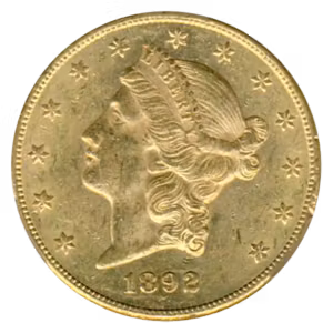 1892-CC $20 Liberty CACG AU58