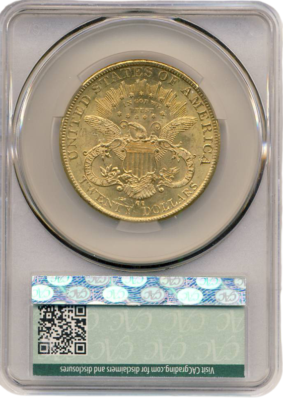 1892-CC $20 Liberty CACG AU58