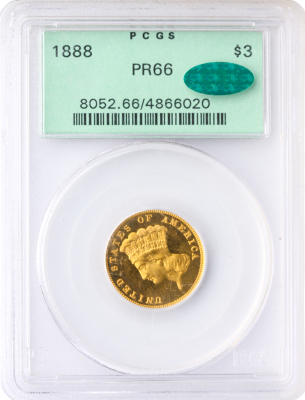 1888 $3 Indian Princess PCGS PR66 CAC 1888 $3 Indian Princess PCGS PR66 CAC