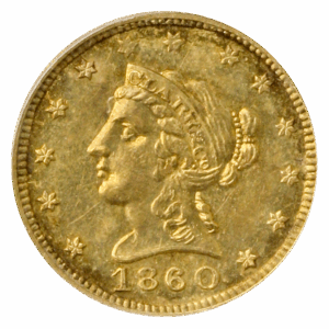 1860 $2.50 Clark Gruber PCGS MS61 CAC