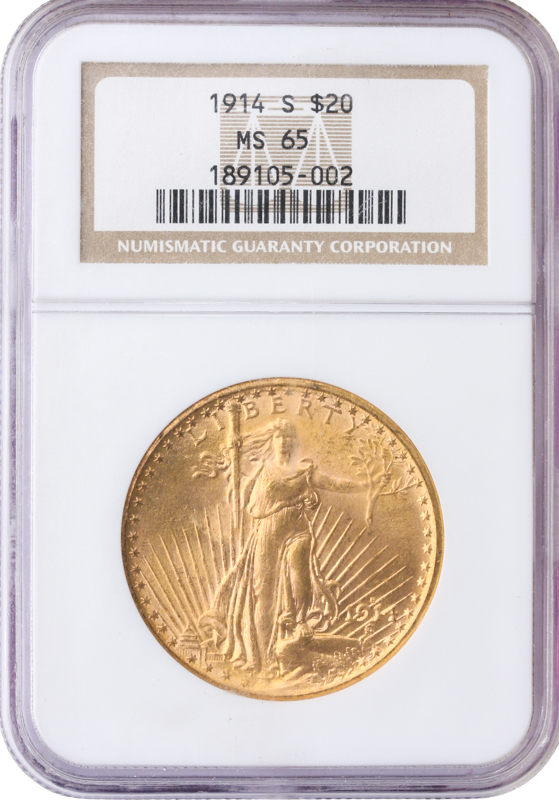 1914-S $20 Saint Gaudens NGC MS65