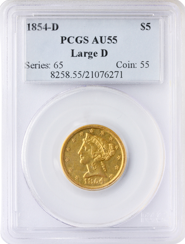1854-D $5 Liberty PCGS AU55