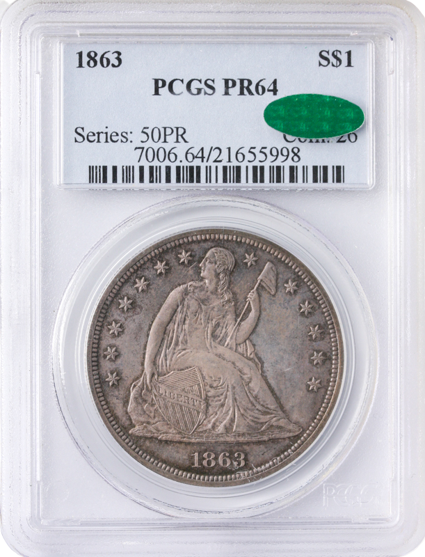 1863 Seated Liberty $1 PCGS PR64 CAC 1863 Seated Liberty $1 PCGS PR64 CAC