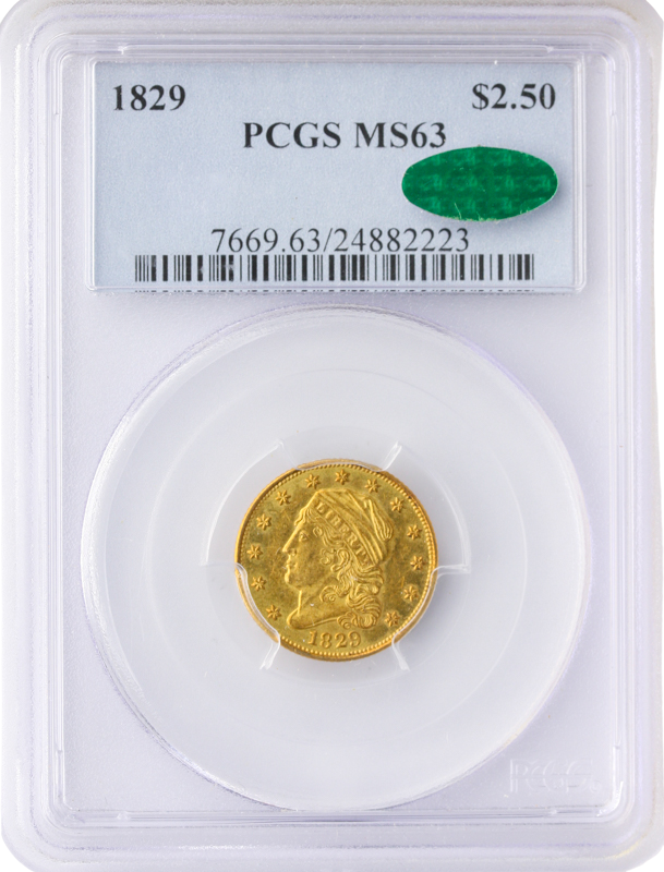 1829 $2.50 Capped Bust PCGS MS63 1829 $2.50 Capped Bust PCGS MS63