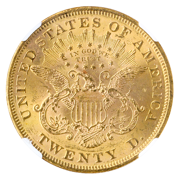 1873 $20 Liberty Open 3 NGC MS62