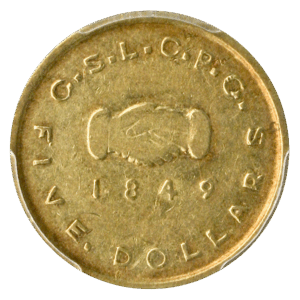 1849 $5 Mormon PCGS AU53 CAC