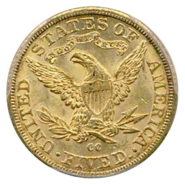 1890-CC $5 Liberty PCGS MS62 CAC +