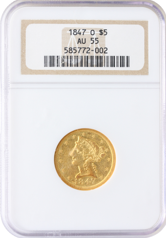 1847-O $5 Liberty NGC AU55