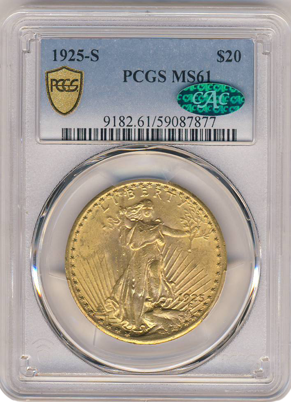 1925-S $20 Saint Gaudens PCGS MS61 CAC