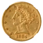 1884-CC $5 Liberty NCG AU55 CAC